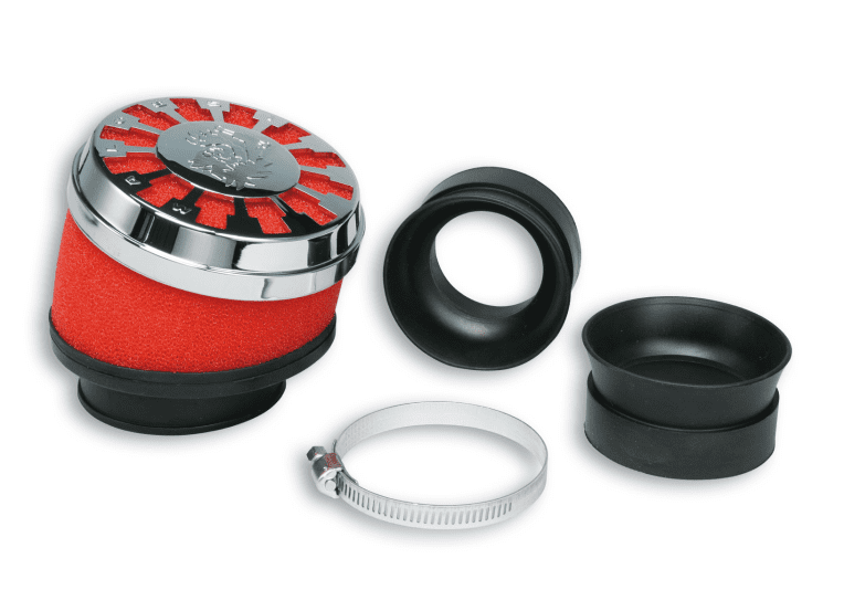 0413527 red filter e13 air filter with d.42 / 50÷58,5 inclined 25° for phbh - mikuni - keihin carburetors
