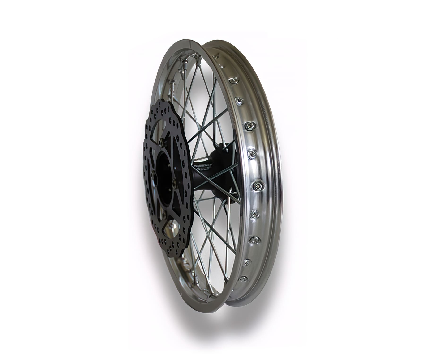 YCF-110-0601-28 Front Wheel Aluminum 1.4x14" - Black CNC Hub / Silver Rim with Disc Pit Bike YCF SP3
