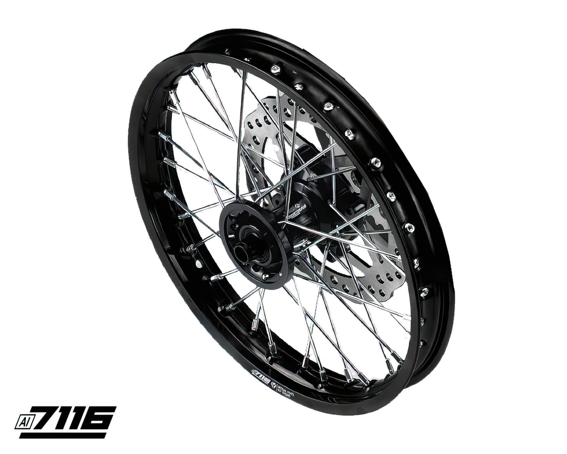 YCF-110-06012/BK Ruota anteriore alluminio 12" - mozzo CNC nero con disco YCF Factory Pit Bike, COD: YCF-110-06012/BK