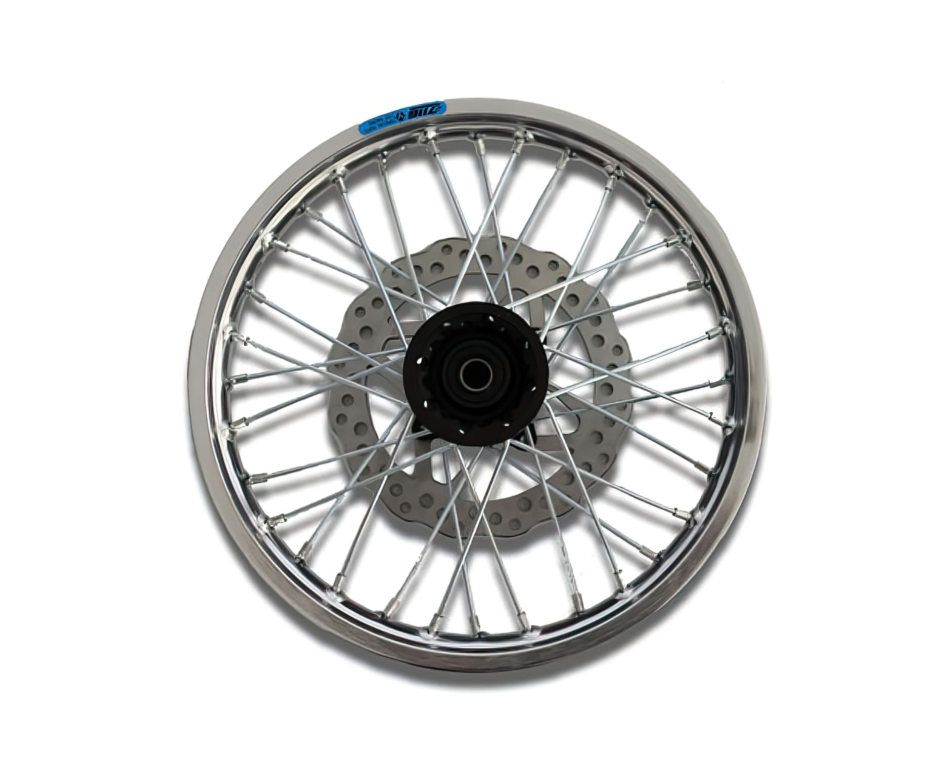 YCF-110-0601-5F/BK Ruota anteriore alluminio 1.4x14" - mozzo CNC nero / cerchio argenteo con disco YCF Factory Pit Bike, COD: YCF-110-0601-5F/BK