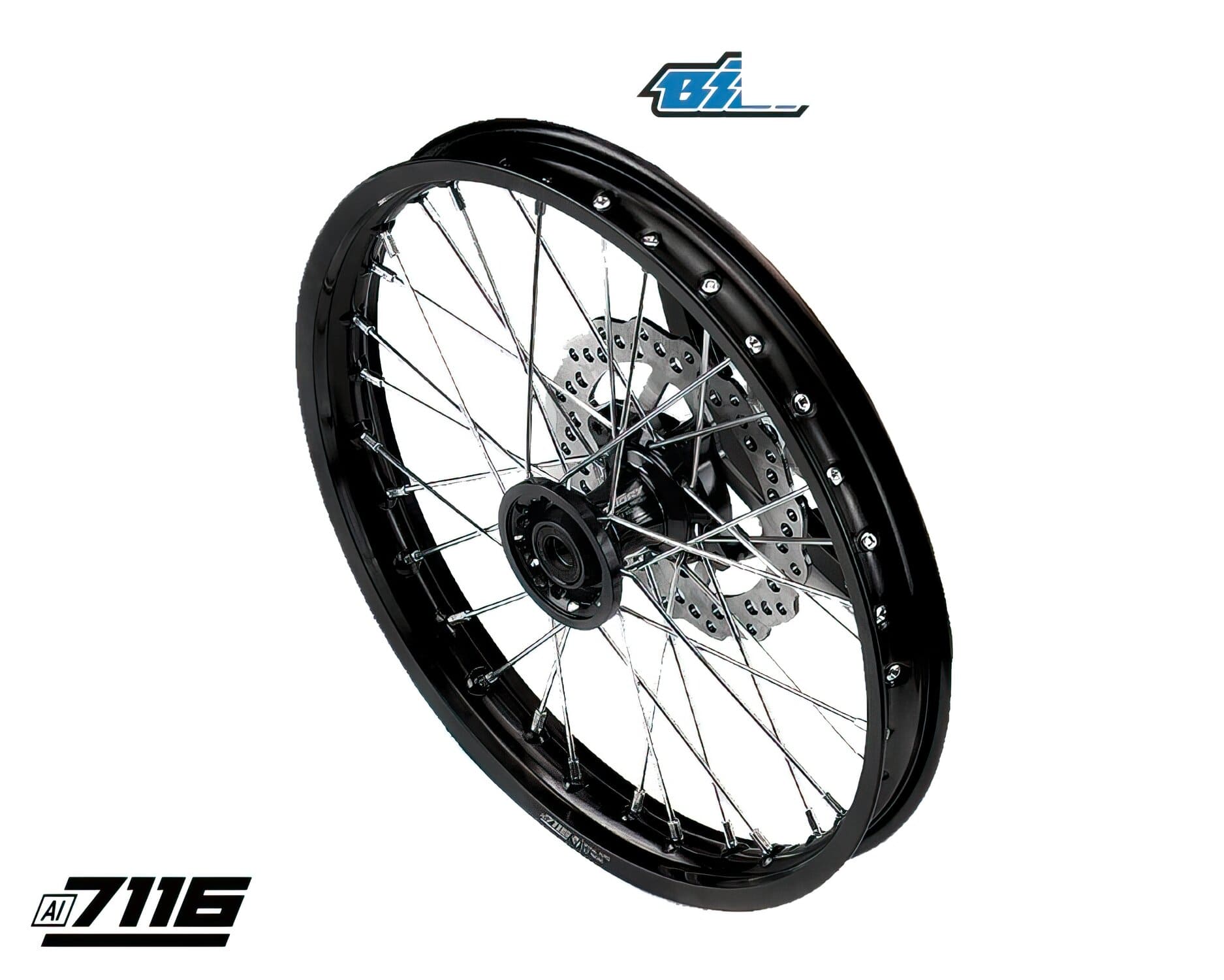 YCF-110-0601-98/BK Ruota anteriore alluminio 1.6x17" - mozzo CNC nero con disco YCF Factory Pit Bike, COD: YCF-110-0601-98/BK