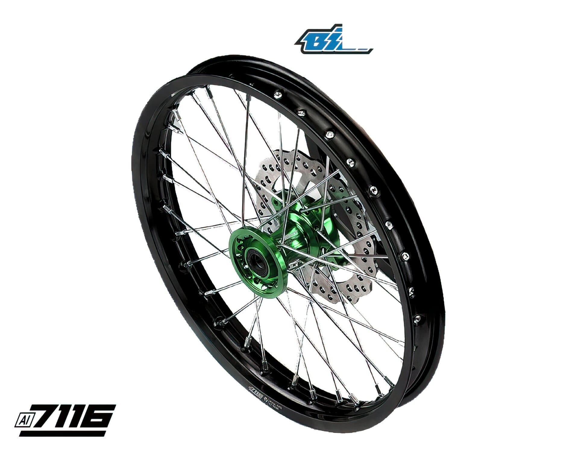 YCF-110-0601-98/GR Ruota anteriore alluminio 1.6x17" - mozzo CNC verde con disco YCF Factory Pit Bike, COD: YCF-110-0601-98/GR