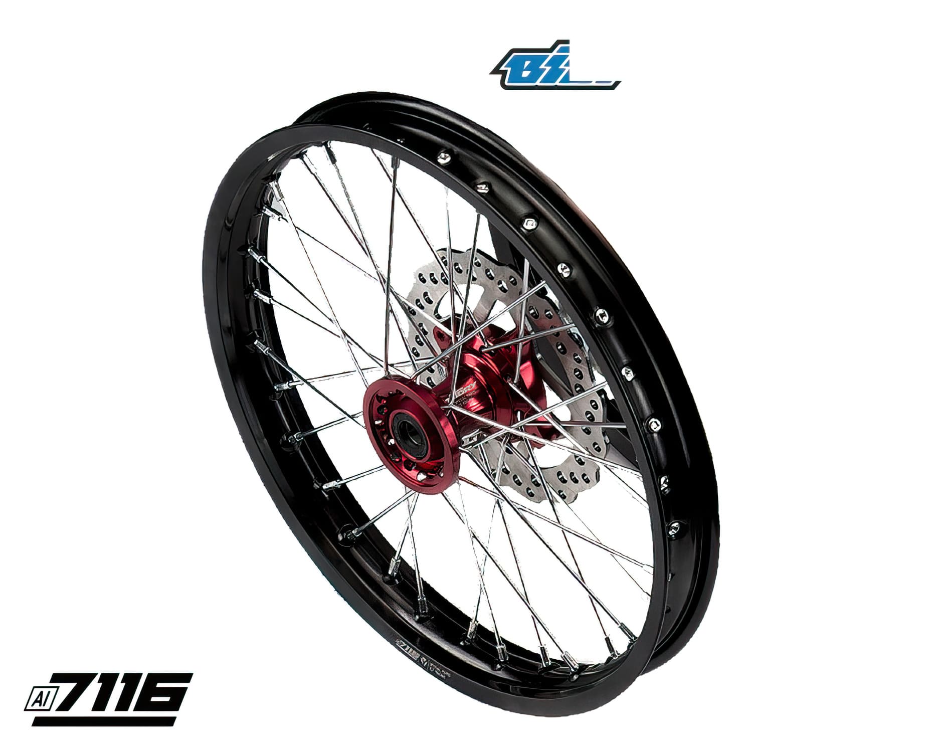 YCF-110-0601-98/RD Ruota anteriore alluminio 1.6x17" - mozzo CNC rosso con disco YCF Factory Pit Bike, COD: YCF-110-0601-98/RD