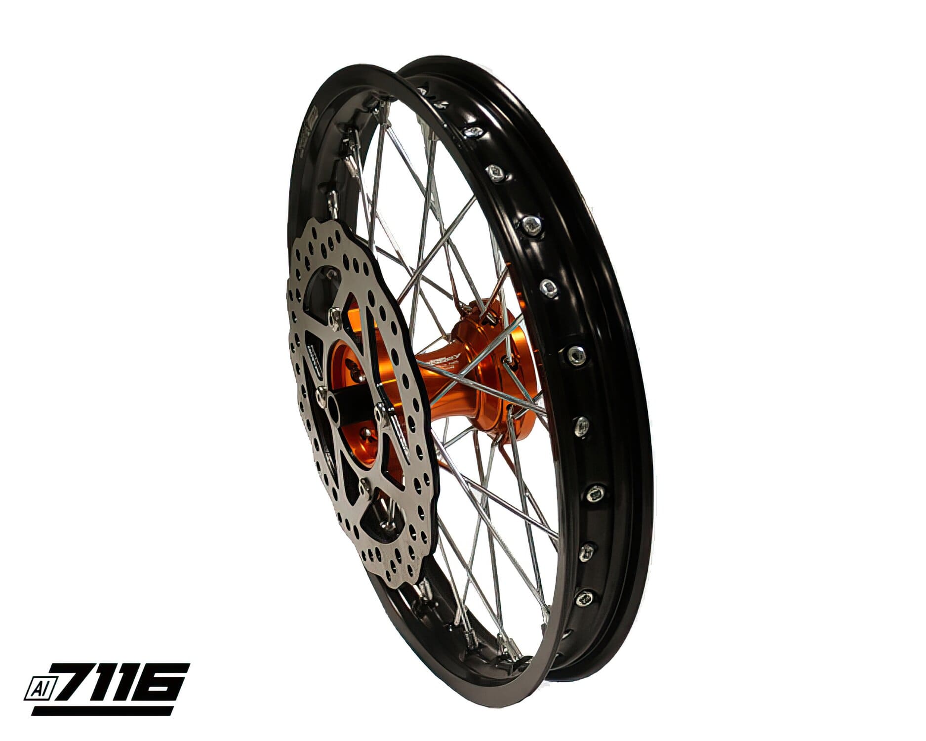 YCF-110-0601/OR Ruota anteriore alluminio 1.4x14" - mozzo CNC arancione con disco YCF Factory Pit Bike, COD: YCF-110-0601/OR