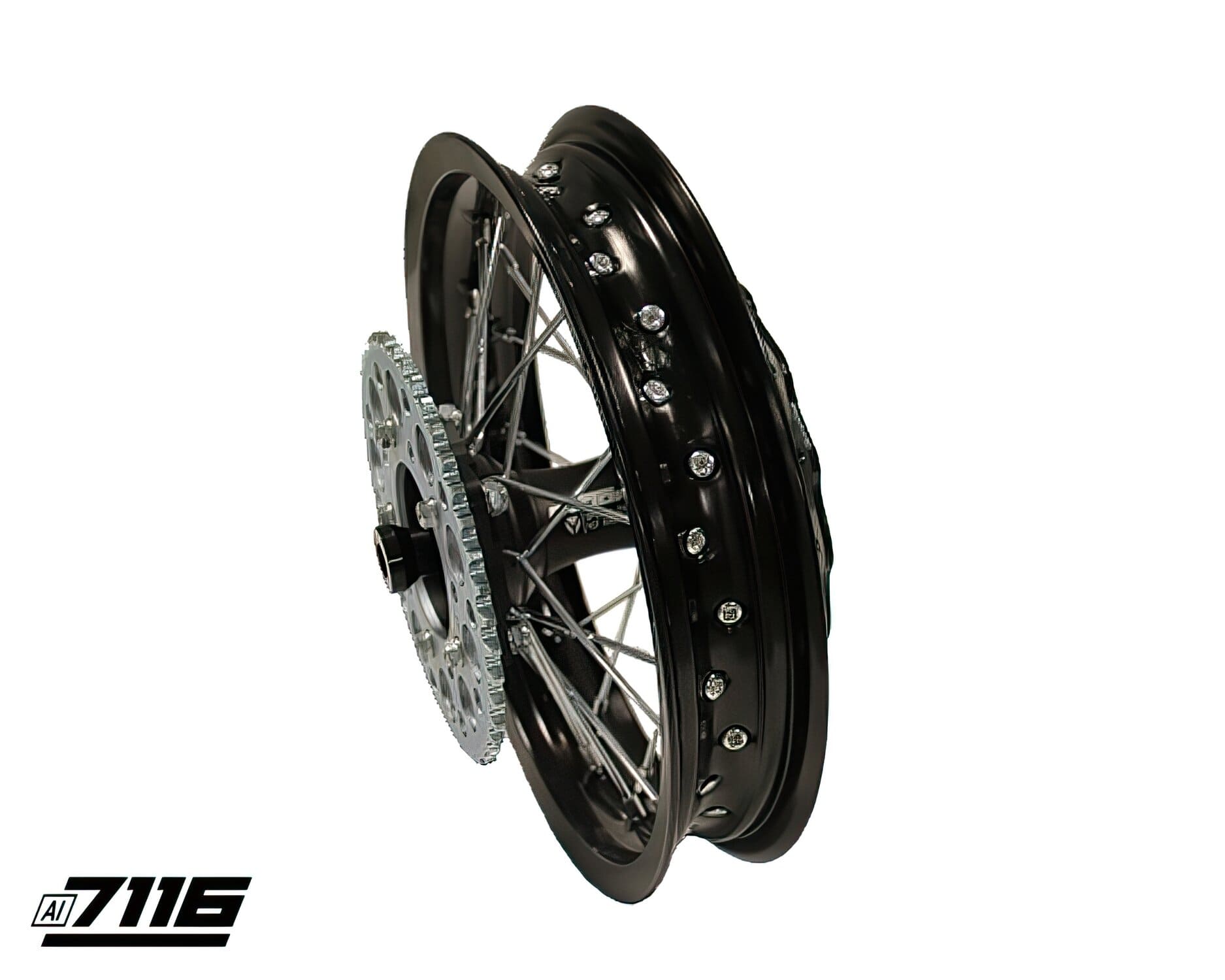 YCF-110-1101-14/BK Ruota post. alluminio 1.85x12" - mozzo CNC nero con disco + corona YCF Factory Pit Bike, COD: YCF-110-1101-14/BK