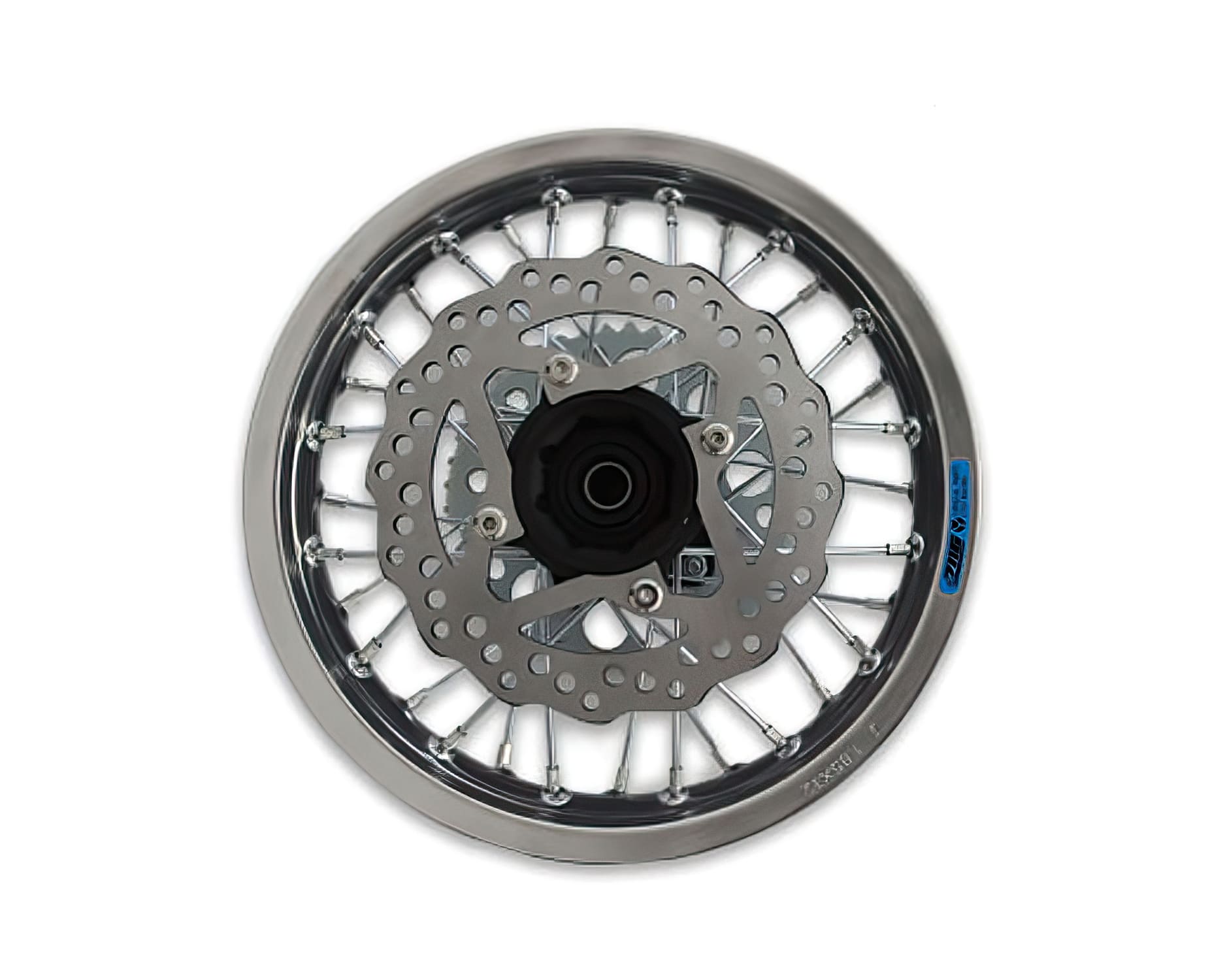 YCF-110-1101-2H/BK Ruota post. alluminio 1.85x12" - mozzo CNC nero / cerchio argenteo con disco / couronne YCF Factory Pit Bike, COD: YCF-110-1101-2H/BK