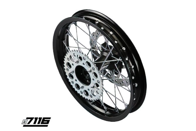 YCF-110-1101-69/BK Ruota post. alluminio 1.85x14" - mozzo CNC nero con disco + corona YCF Factory Pit Bike, COD: YCF-110-1101-69/BK