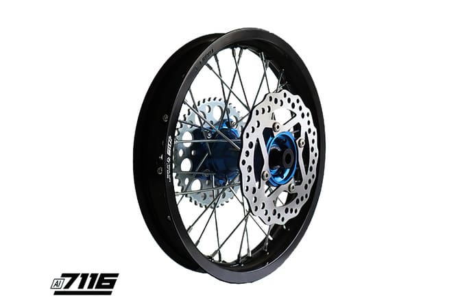 YCF-110-1101-69/BL Ruota post. alluminio 1.85x14" - mozzo CNC blu con disco + corona YCF Factory Pit Bike, COD: YCF-110-1101-69/BL