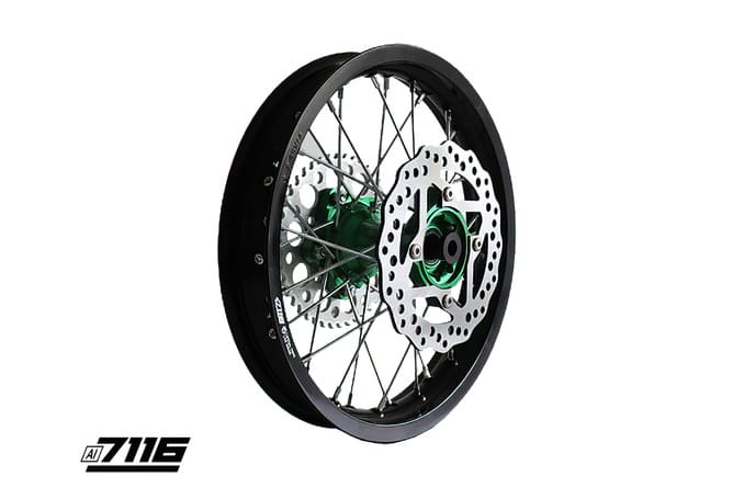 YCF-110-1101-69/GR Ruota post. alluminio 1.85x14" - mozzo CNC verde con disco + corona YCF Factory Pit Bike, COD: YCF-110-1101-69/GR