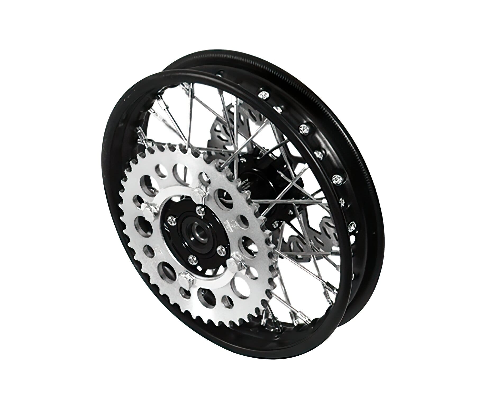 YCF-50-1101/BK Ruota post. - mozzo CNC nero con disco + corona Pit Bike YCF50A, COD: YCF-50-1101/BK