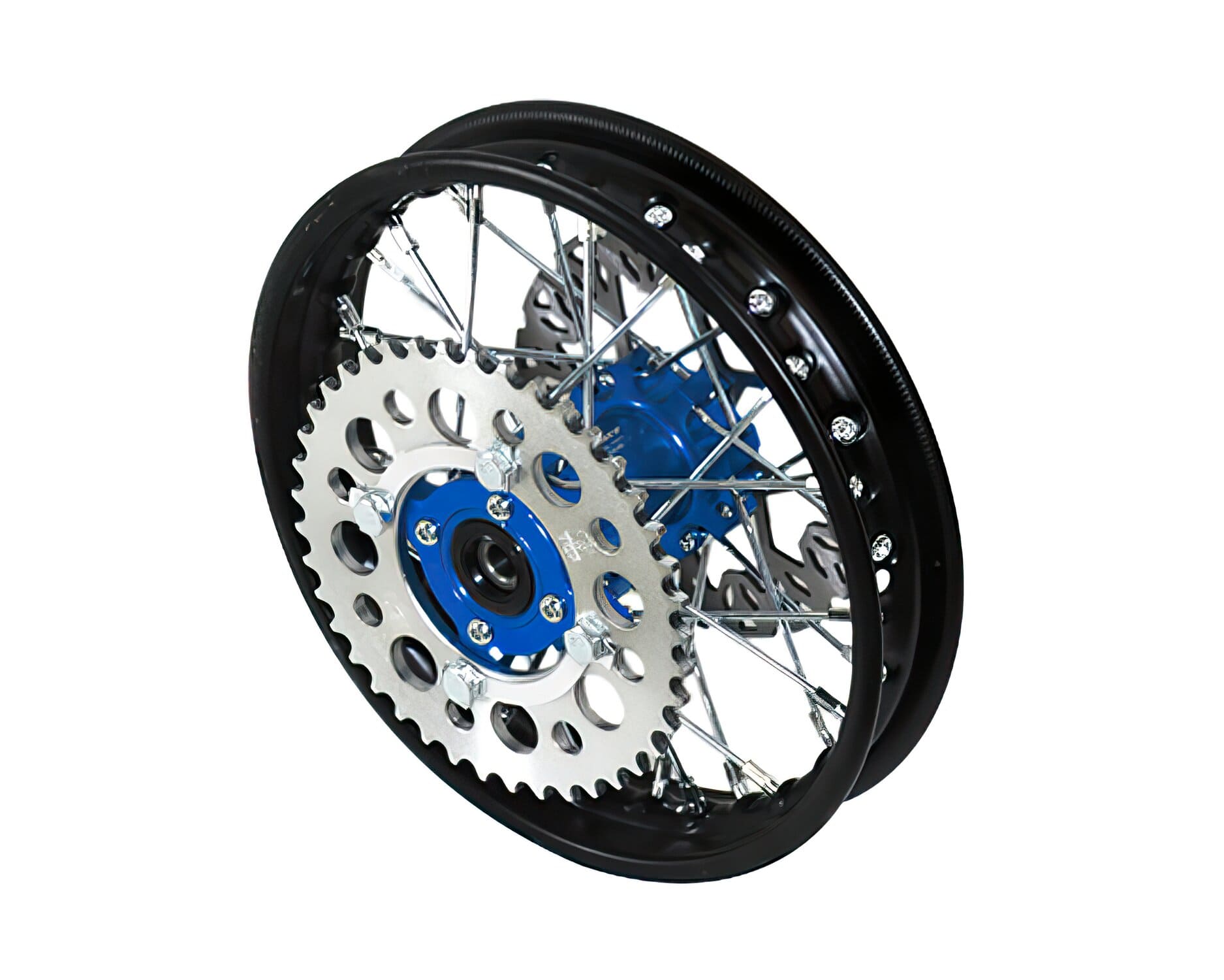 YCF-50-1101/BL Ruota post. - mozzo CNC blu con disco + corona Pit Bike YCF50A, COD: YCF-50-1101/BL
