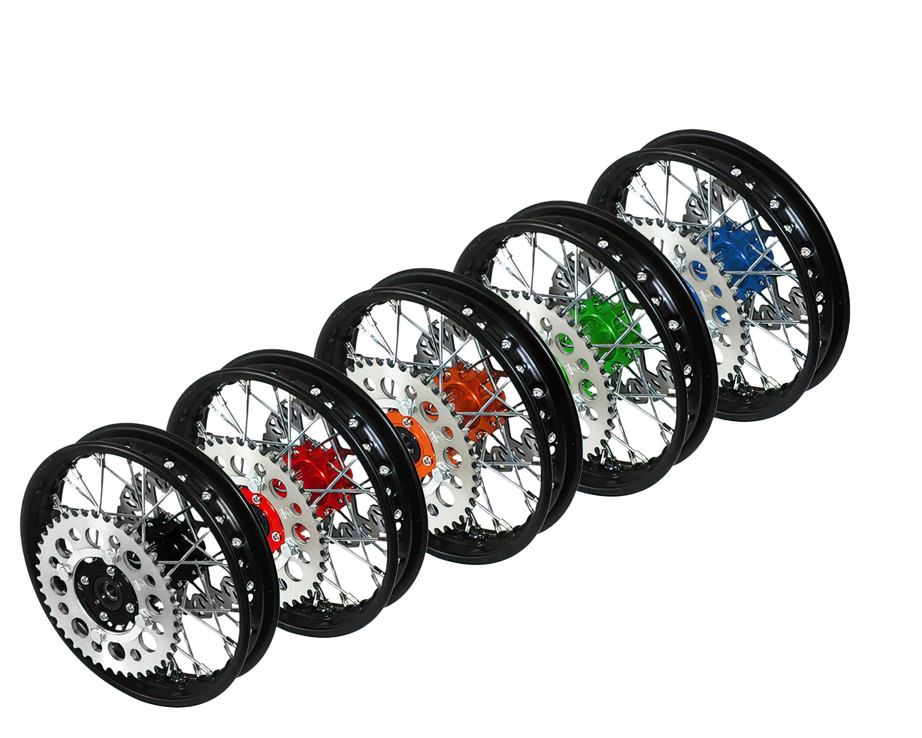 YCF-50-1101/RD Ruota post. - mozzo CNC rosso con disco + corona Pit Bike YCF50A, COD: YCF-50-1101/RD