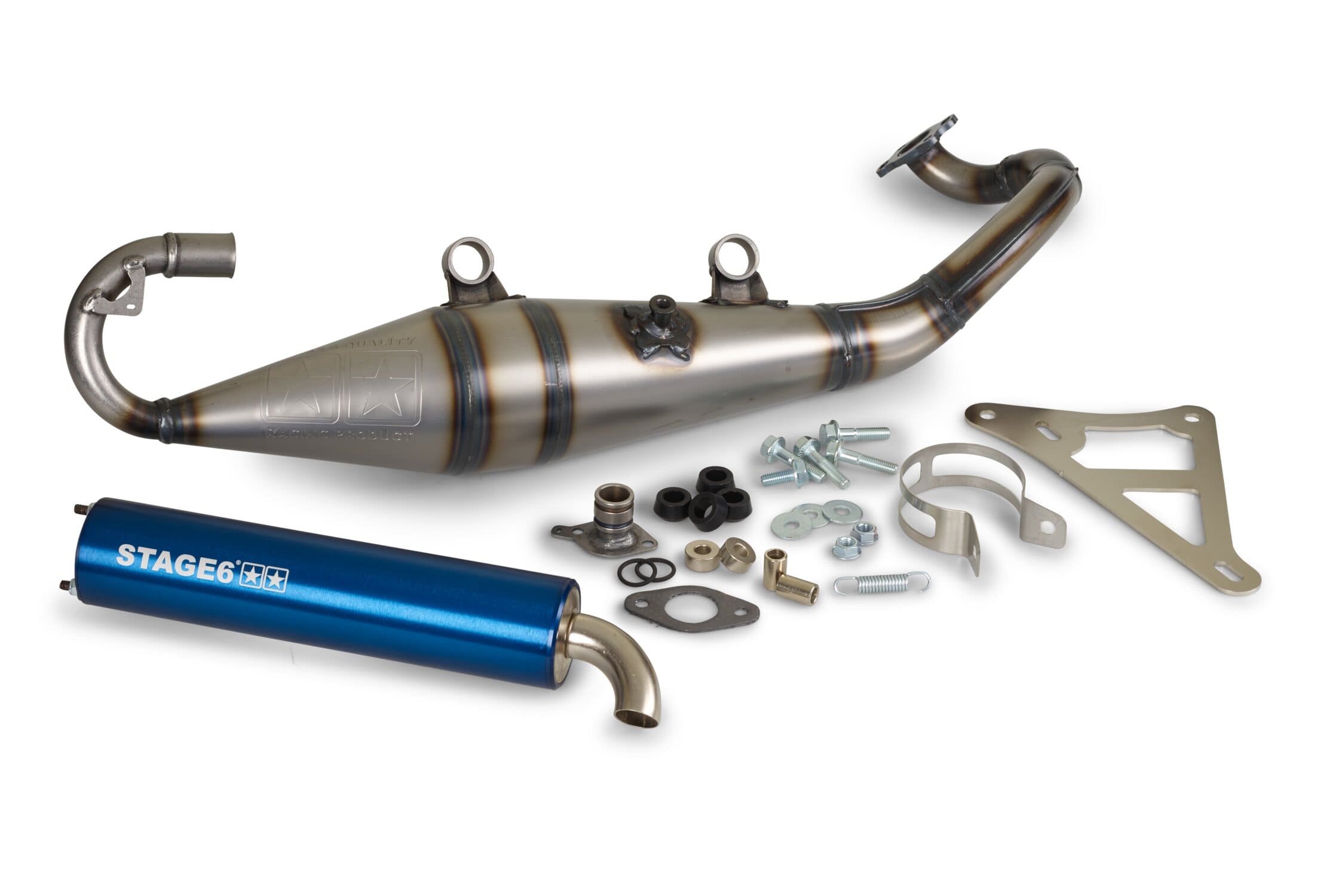 s6-9117804/bl marmitta stage6 pro replica mk2 blu peugeot orizzontale / morini, COD: S6-9117804/BL