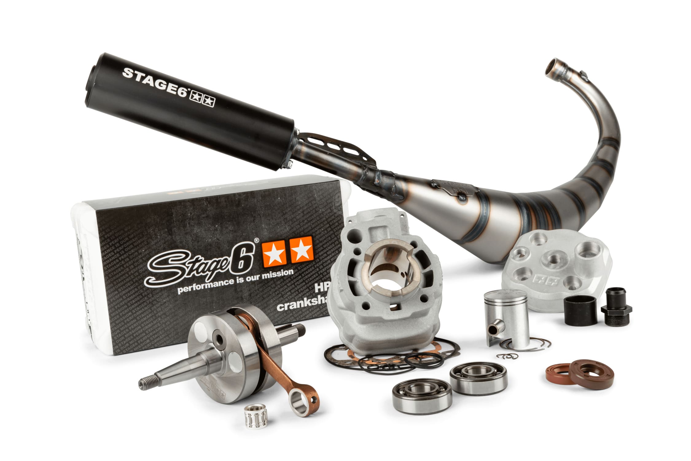 S6-7018802/PACK03 Kit motore gruppo termico + albero motore + marmitta Stage6 Sport MK2 50cc Minarelli AM6, COD: S6-7018802/PACK03