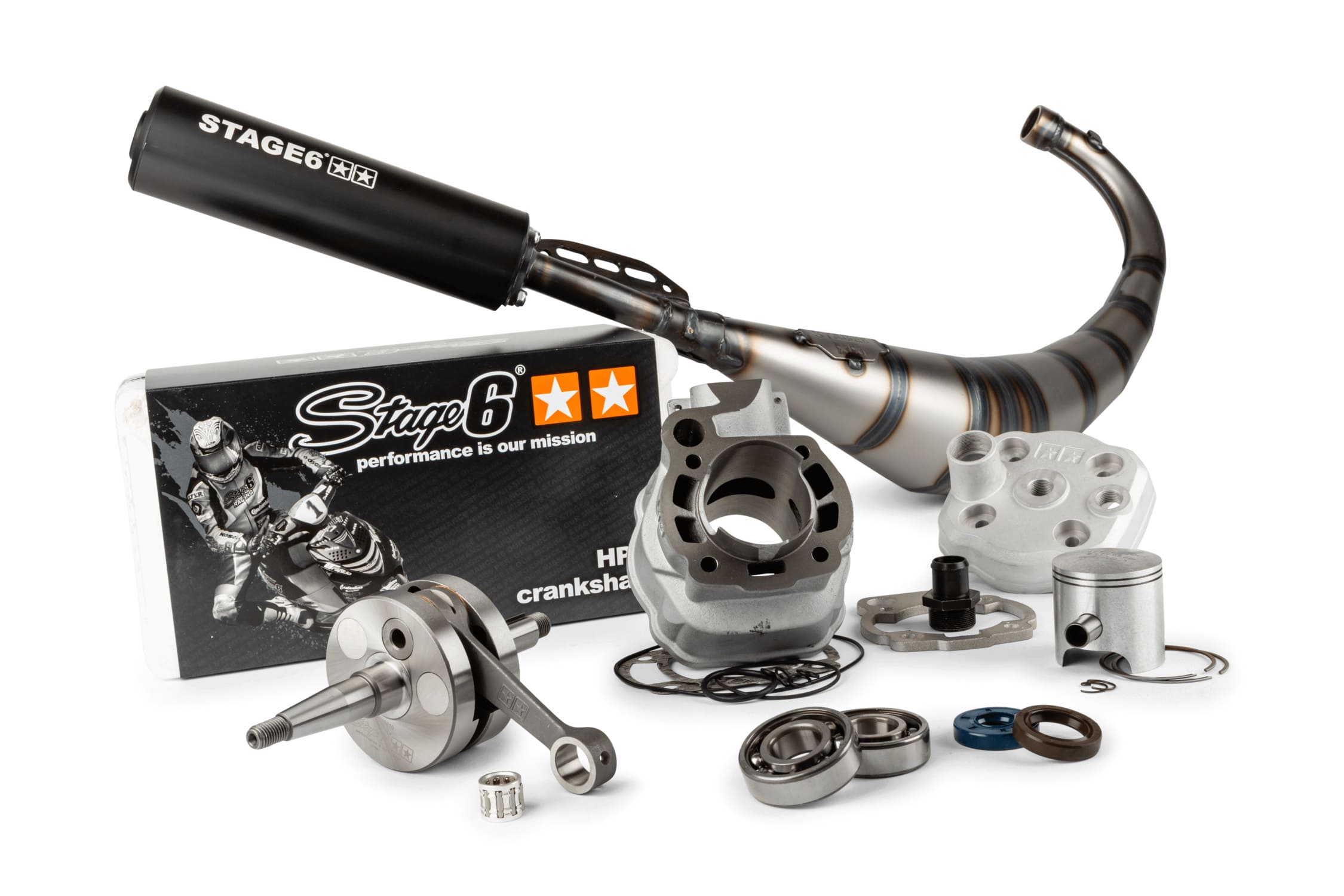 S6-7118820/PACK03 Kit motore gruppo termico + albero motore + marmitta Stage6 Streetrace 88cc corsa 45mm Minarelli AM6, COD: S6-7118820/PACK03