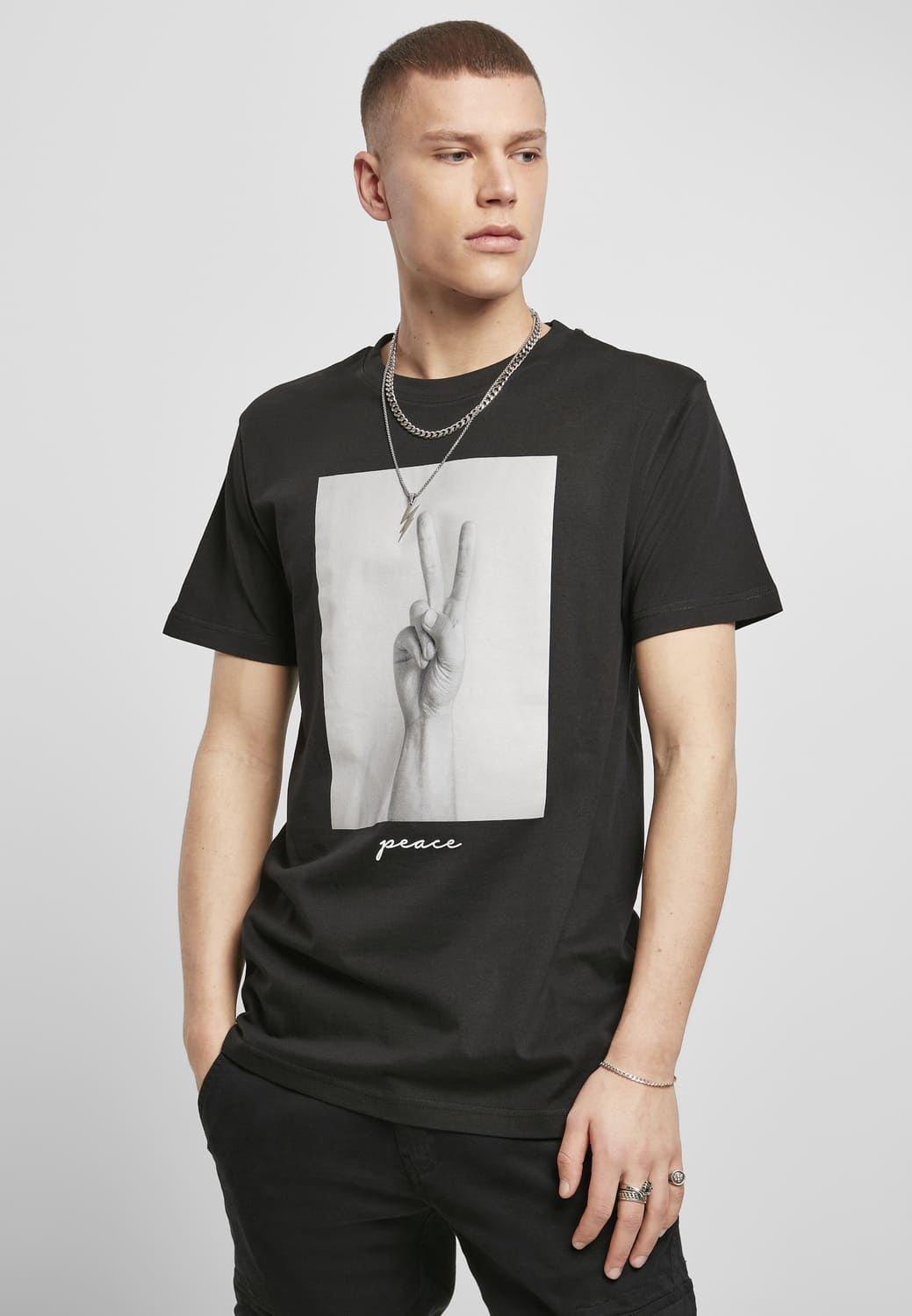MT1501-00007-0060 T-shirt Peace Sign nero XXL