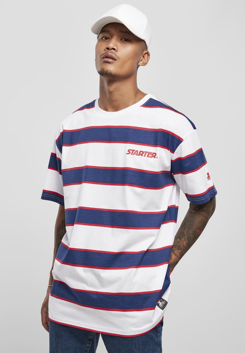 ST027-02695-0058 T-shirt Logo Striped Starter bianco/blu XS
