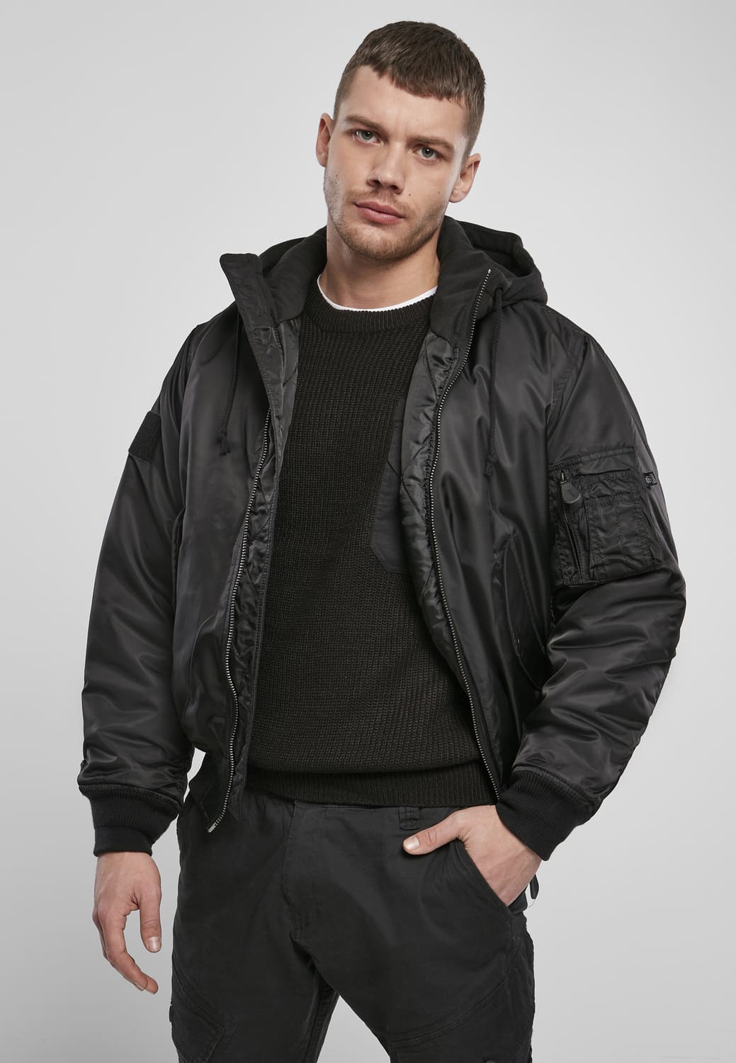BD3150-00007-0231 Brandit MA1 Hooded Bomber Jacket Black 7XL
