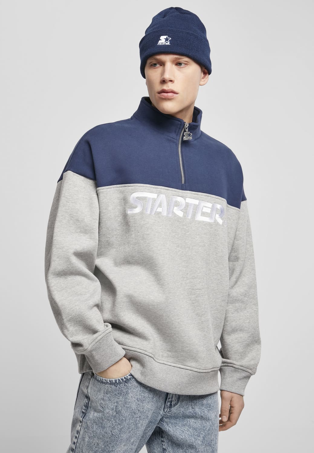 ST134-03076-0060 Maglione Troyer Heavy Color Block Starter grigio chiaro/blu scuro XXL