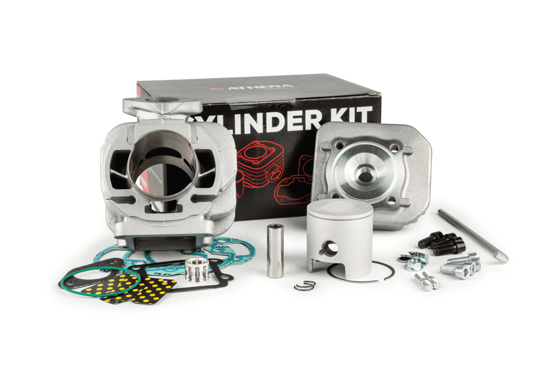 p400485100090 athena big bore cylinder kit with ø 47.6 mm head, 12mm thick, flat head piston, minarelli vertical