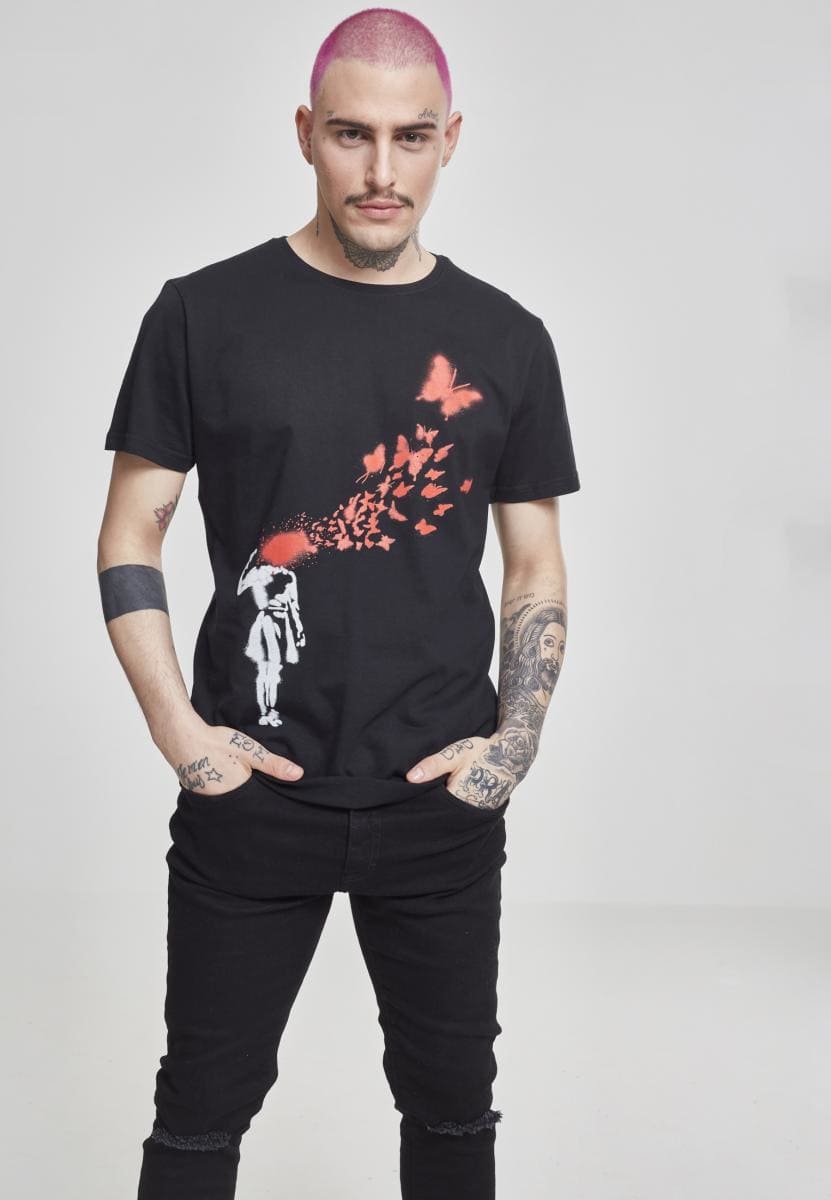 MC091-00007-0060 T-shirt Brandalised - Banksy´s Graffiti Butterfly nero XXL