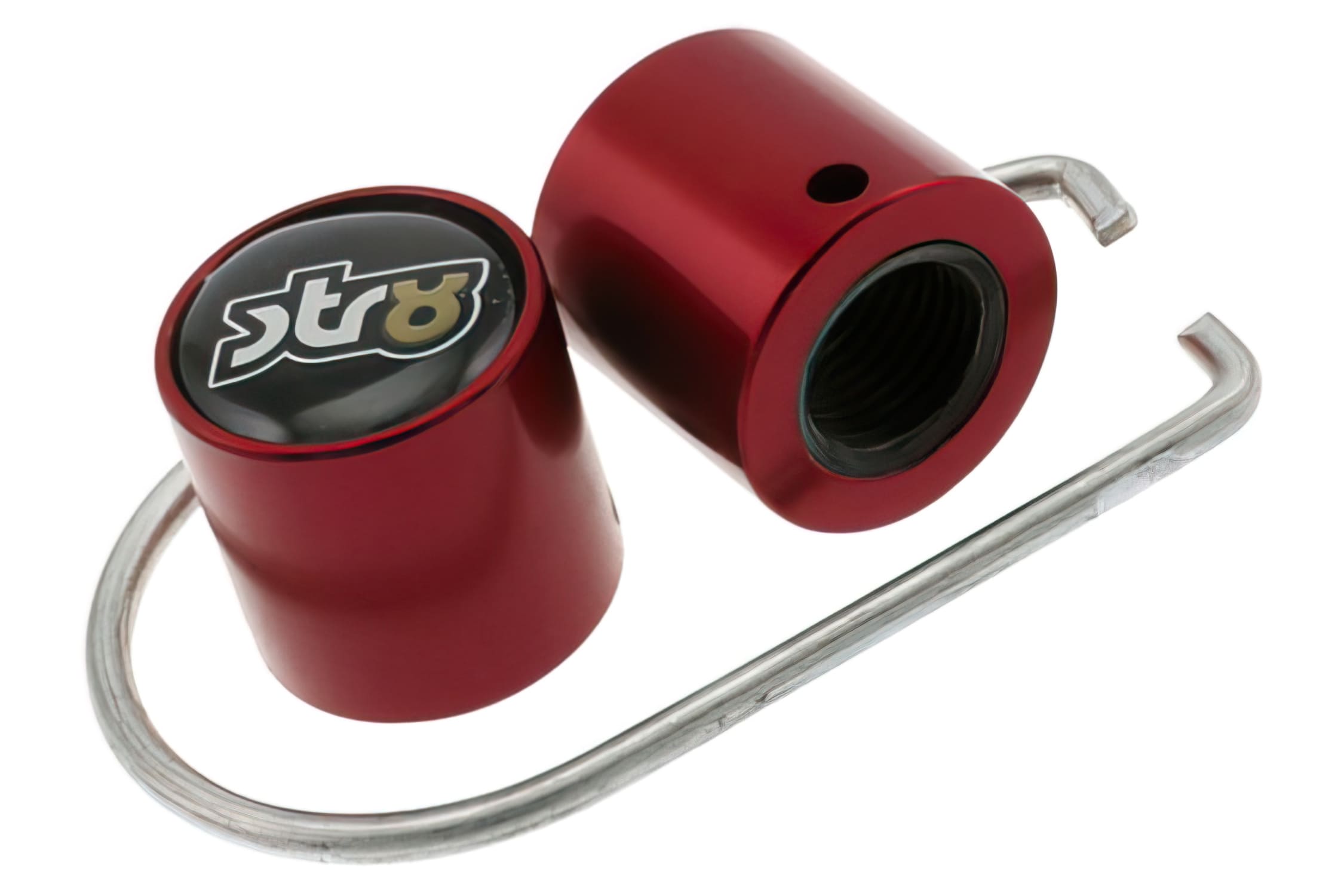 STR-545.33/RE STR8 Valve Caps with Anti-Theft Device, Red