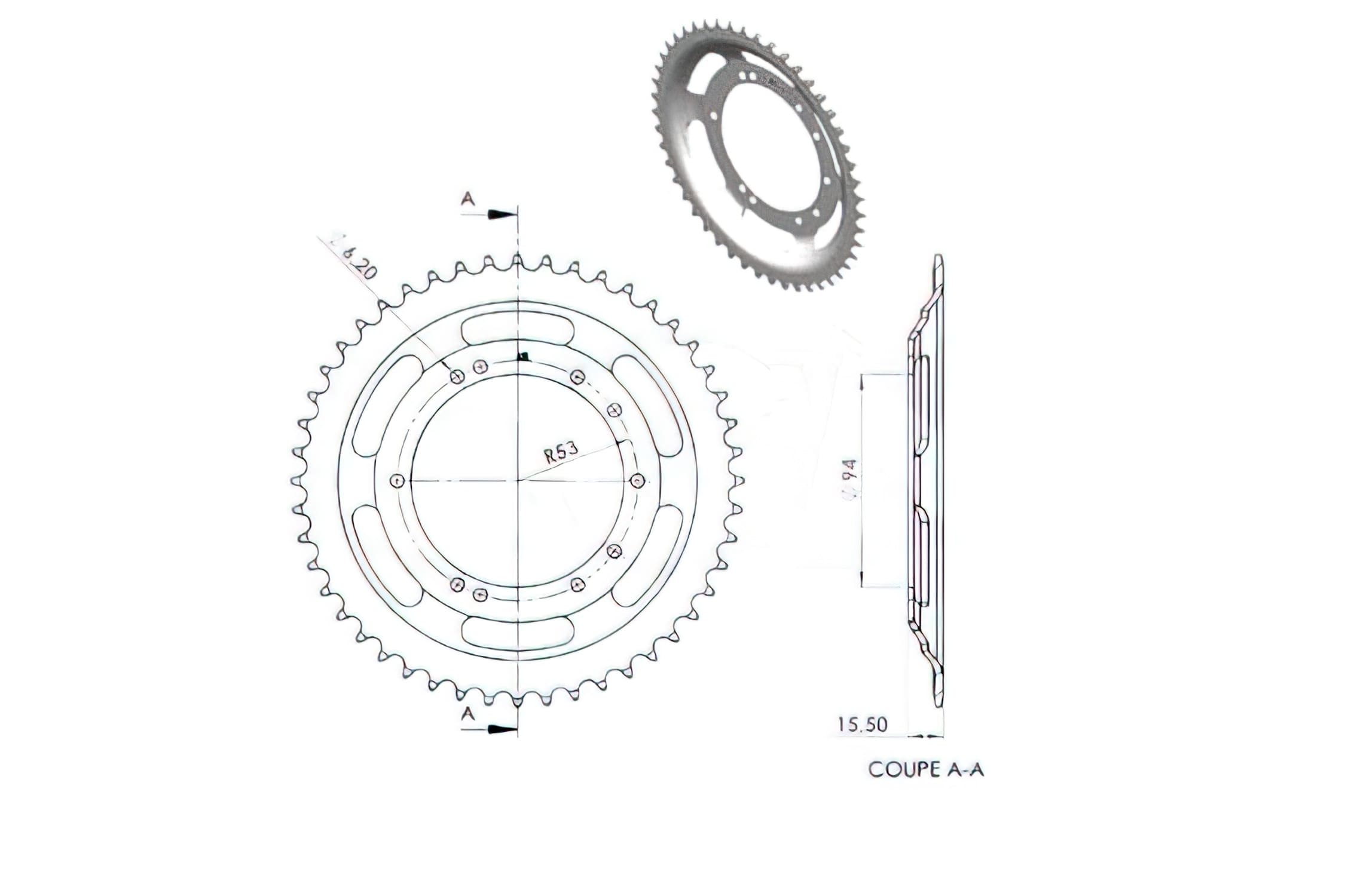 CGN2942 Corona, acciaio BTS 50 Denti, Peugeot 103 (diametro 94mm)