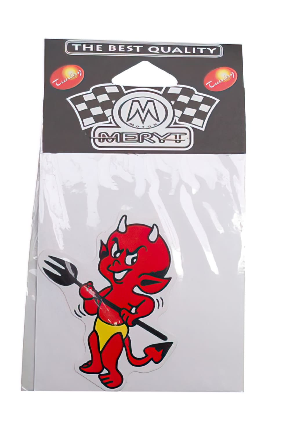 STICK-1337 Adesivo Meryt devil small red with trident (8x8,5cm)