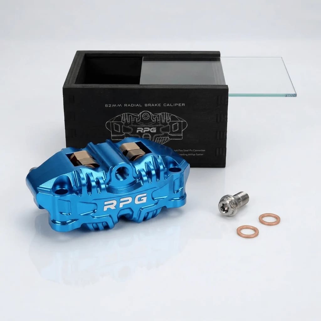 Pinza freno RPG Centerline CNC 4 pistoni radiale 82 mm con banjo centrale Blu