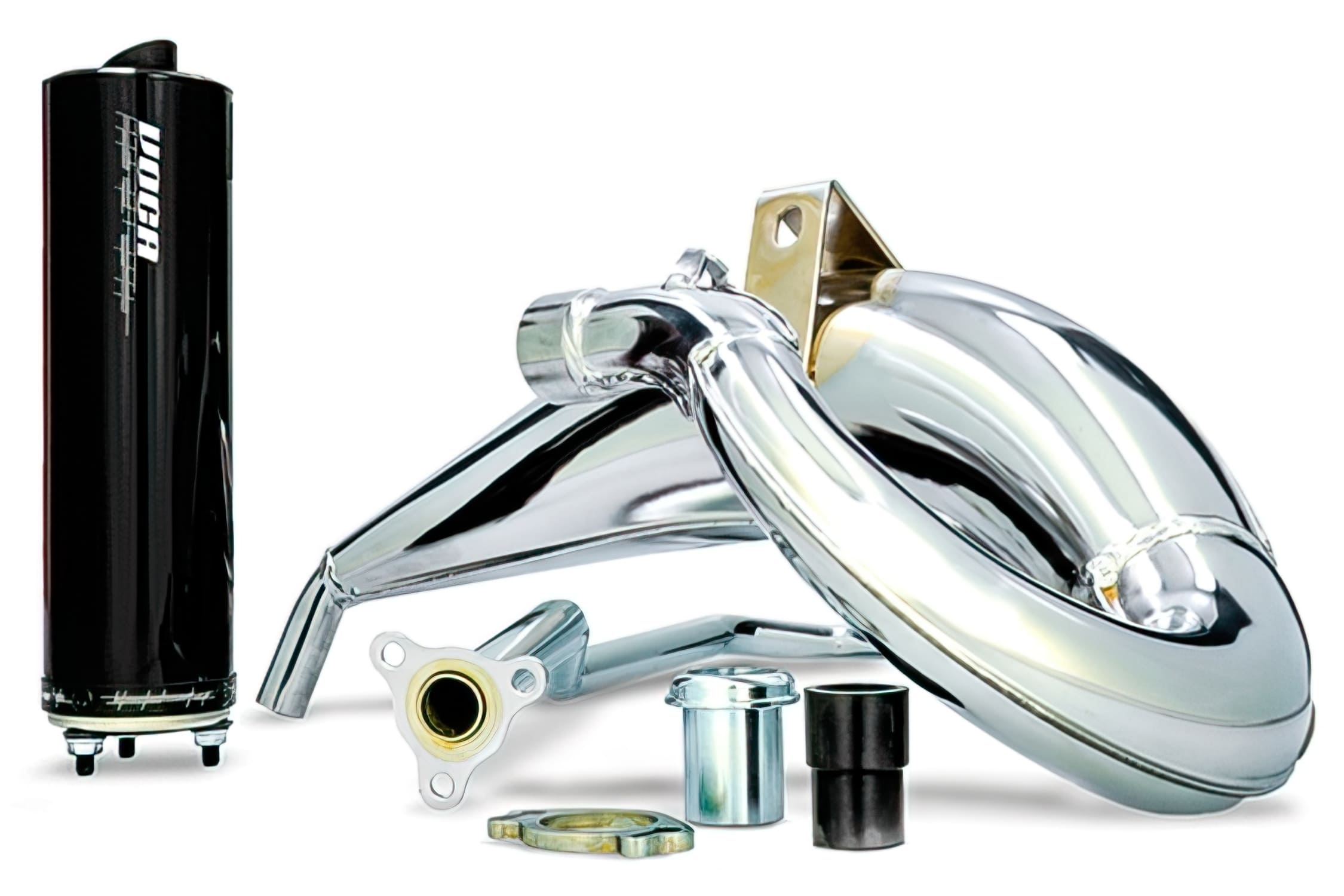 VCR-RD38192/BK Voca Cross Chromed Exhaust 50 / 70cc CE Black Aprilia SX / Derbi DRD