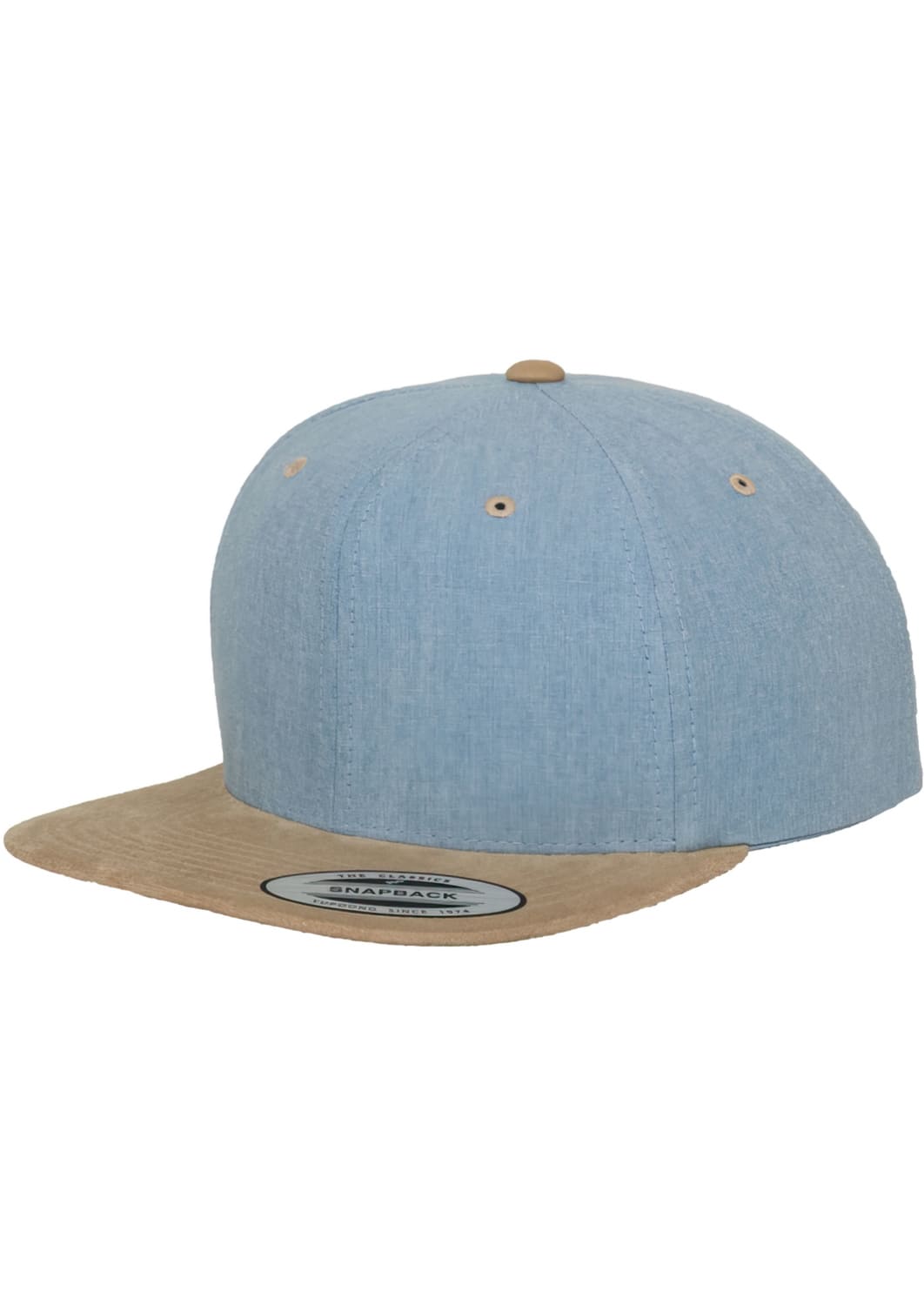 FF-6089CH-00507-0050 Blue/beige Chambray-Suede Flexfit snapback cap