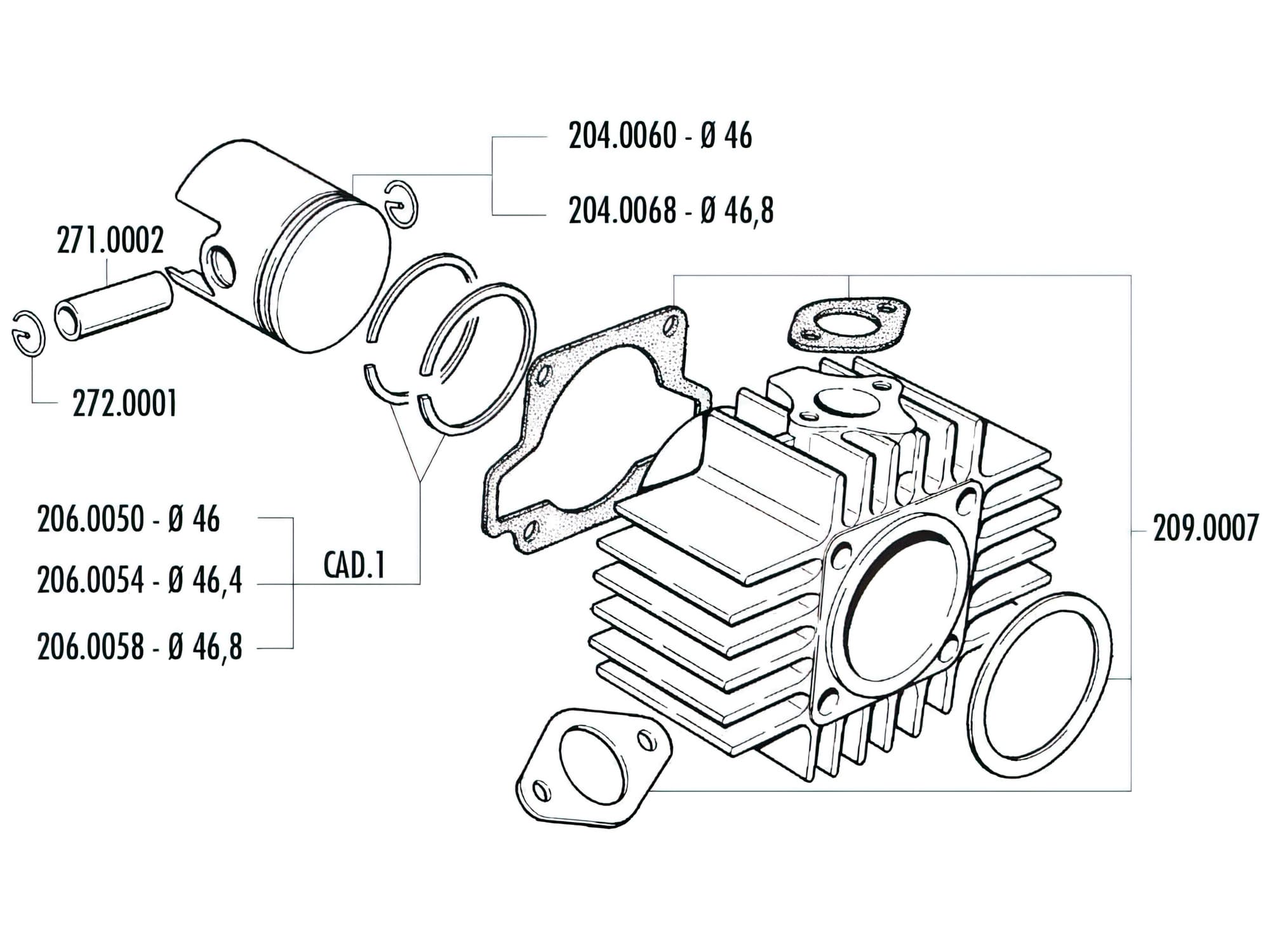 P204.0060 Pistone Polini Sport 70Cc 46mm Garelli Noi-Matic / Katia 50, COD: P204.0060