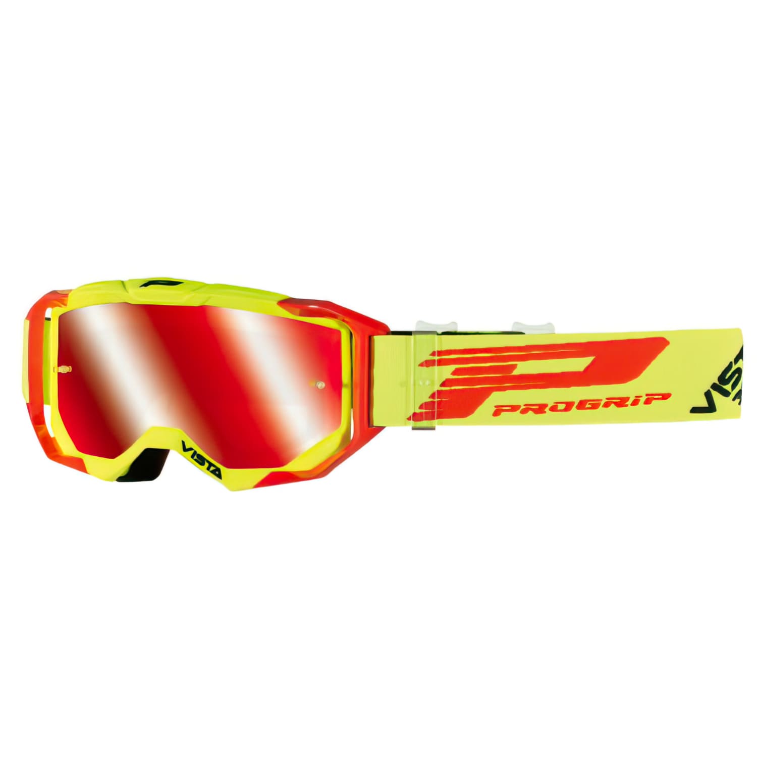 PG3303-FL-150023 Maschera cross ProGrip 3303 giallo fluo/rosso con Lente specchiato rosso, COD: PG3303-FL-150023