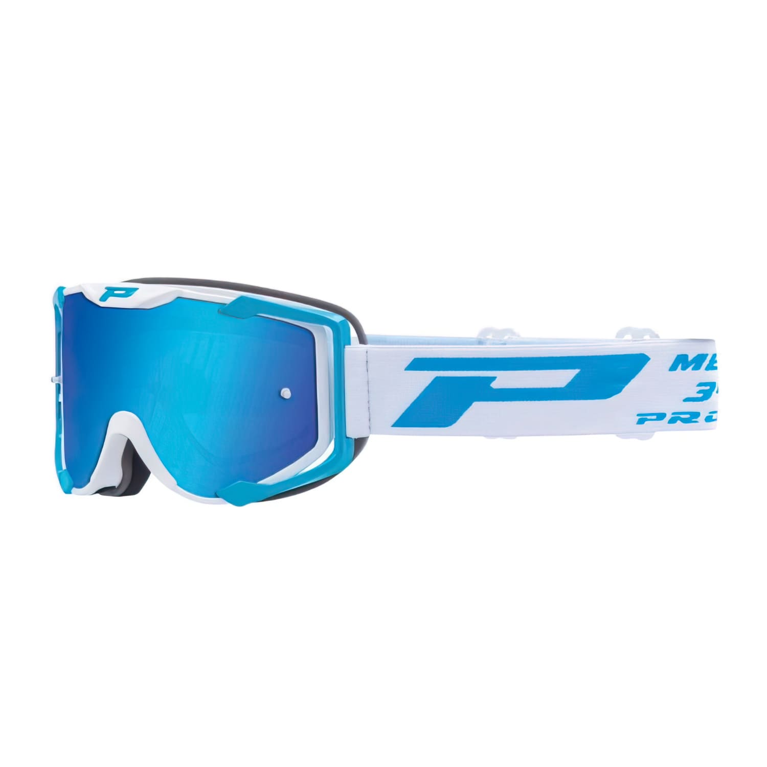 PG3404-FL-149820 Maschera cross ProGrip 3404 bianco/blu con Lente specchiato blu, COD: PG3404-FL-149820