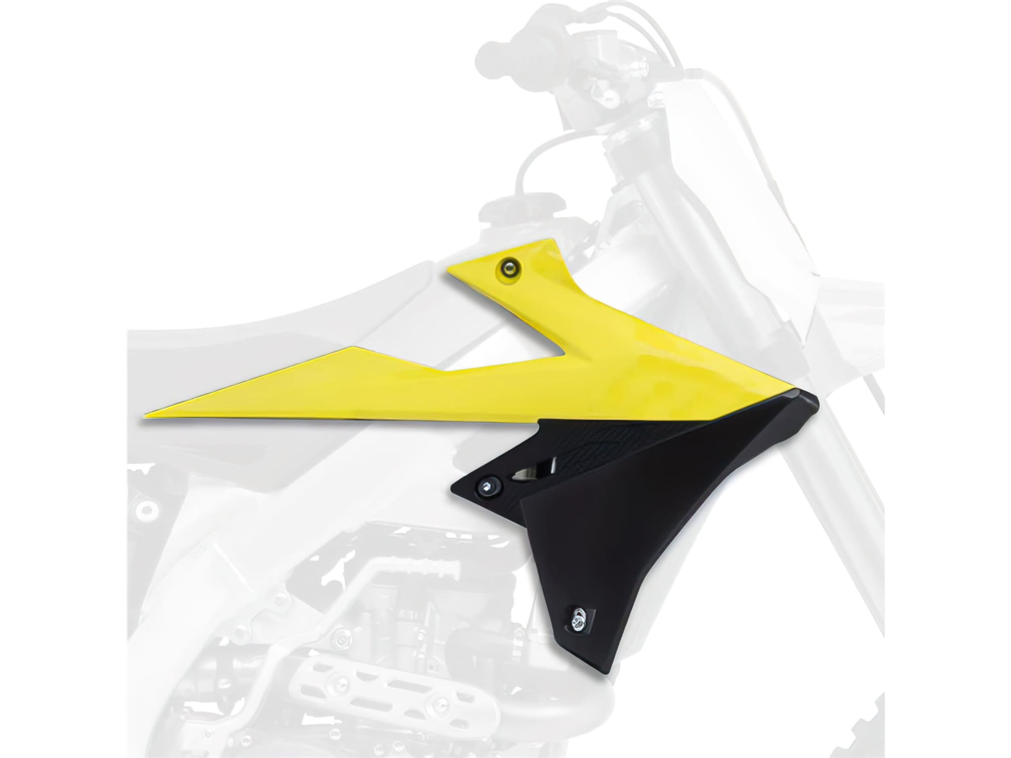 POL-8658100002 Carene laterale anteriore Polisport colore originale 2018 giallo / nero Suzuki RM-Z 450, COD: POL-8658100002