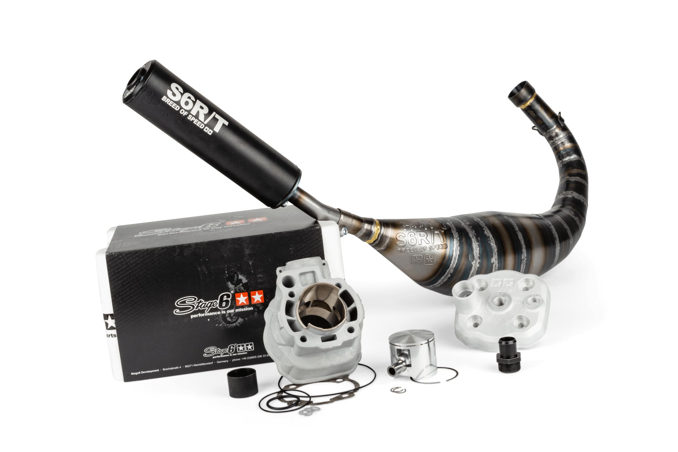 S6-7018810/PACK10-BK Kit gruppo termico + scarico 77cc Stage6 BigRacing Minarelli AM6 nero, COD: S6-7018810/PACK10-BK