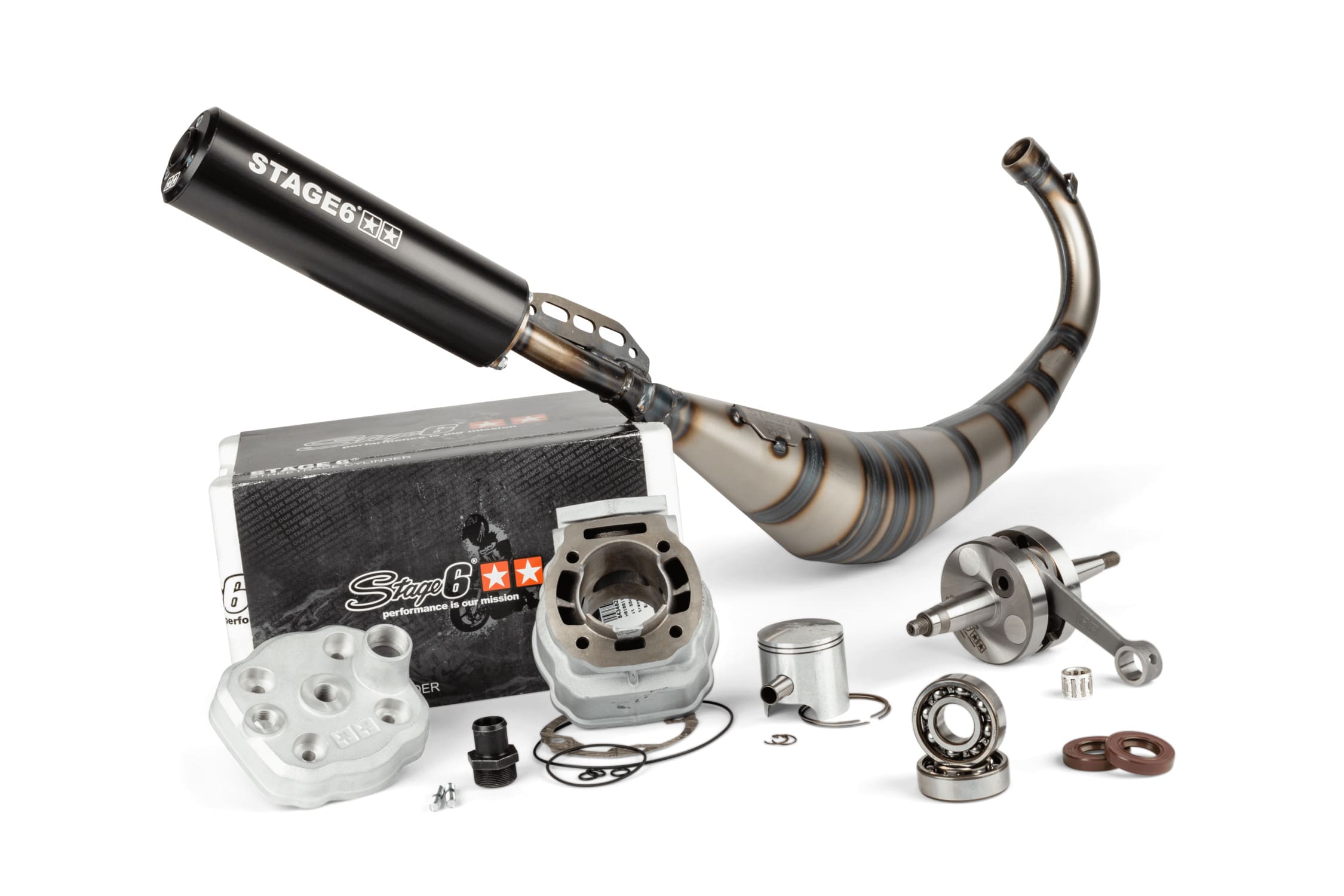 S6-7119320/PACK3 Kit motore gruppo termico + albero motore + marmitta Stage6 Streetrace 88cc corsa 45mm Derbi Euro 3 / Euro 4, COD: S6-7119320/PACK3