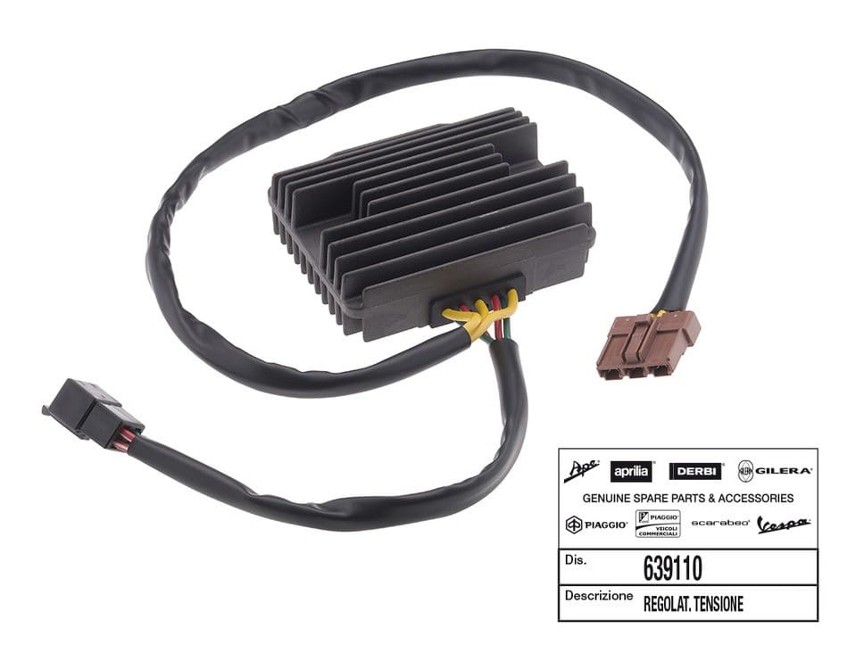 OE-PIA639110 Régulateur de tension 7 câbles / 2 fiches Piaggio / Vespa 125cc - 500cc, COD: OE-PIA639110