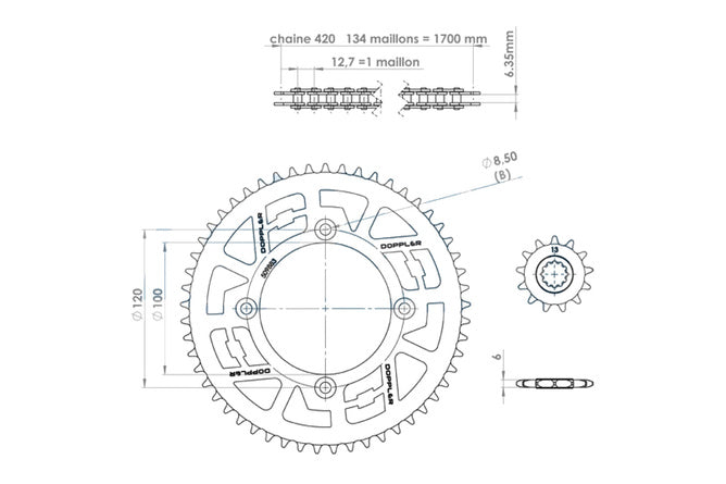 CGN515037 Kit catena acciaio 13x53 - 428 Doppler Origin Beta RR
