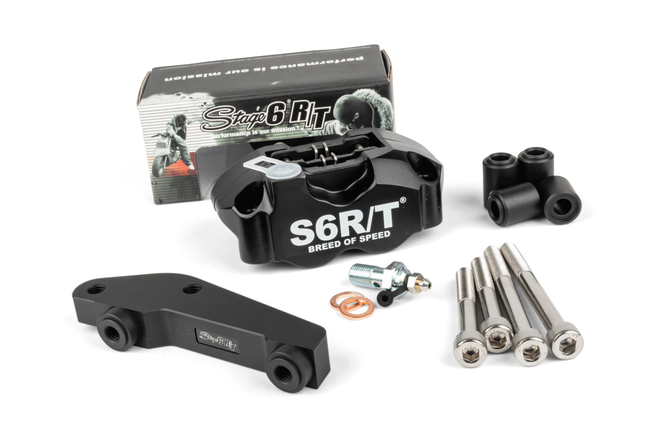 S6-1400375/PACK-BK 4-piston brake caliper with adapter Stage6 R/T black