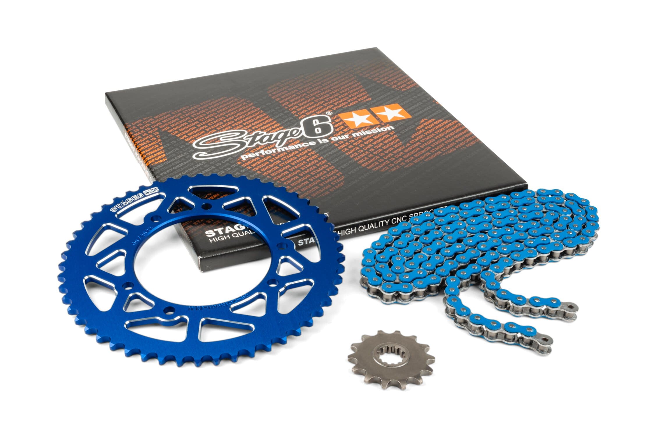 S6-2118834/BL Kit catena 14x53 - 420 Stage6 alu CNC blu Rieju MRT, COD: S6-2118834/BL