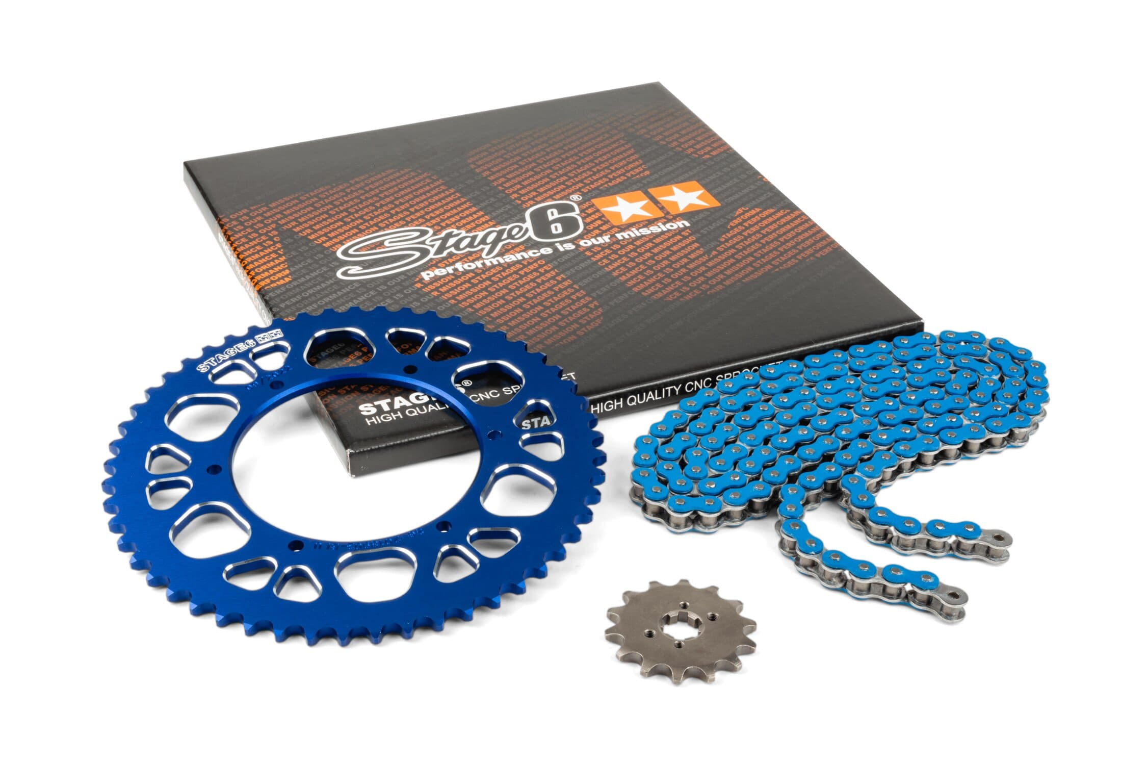 S6-2119334/BL Kit catena 14x53 - 420 Stage6 alu CNC blu Aprilia SX 50, COD: S6-2119334/BL