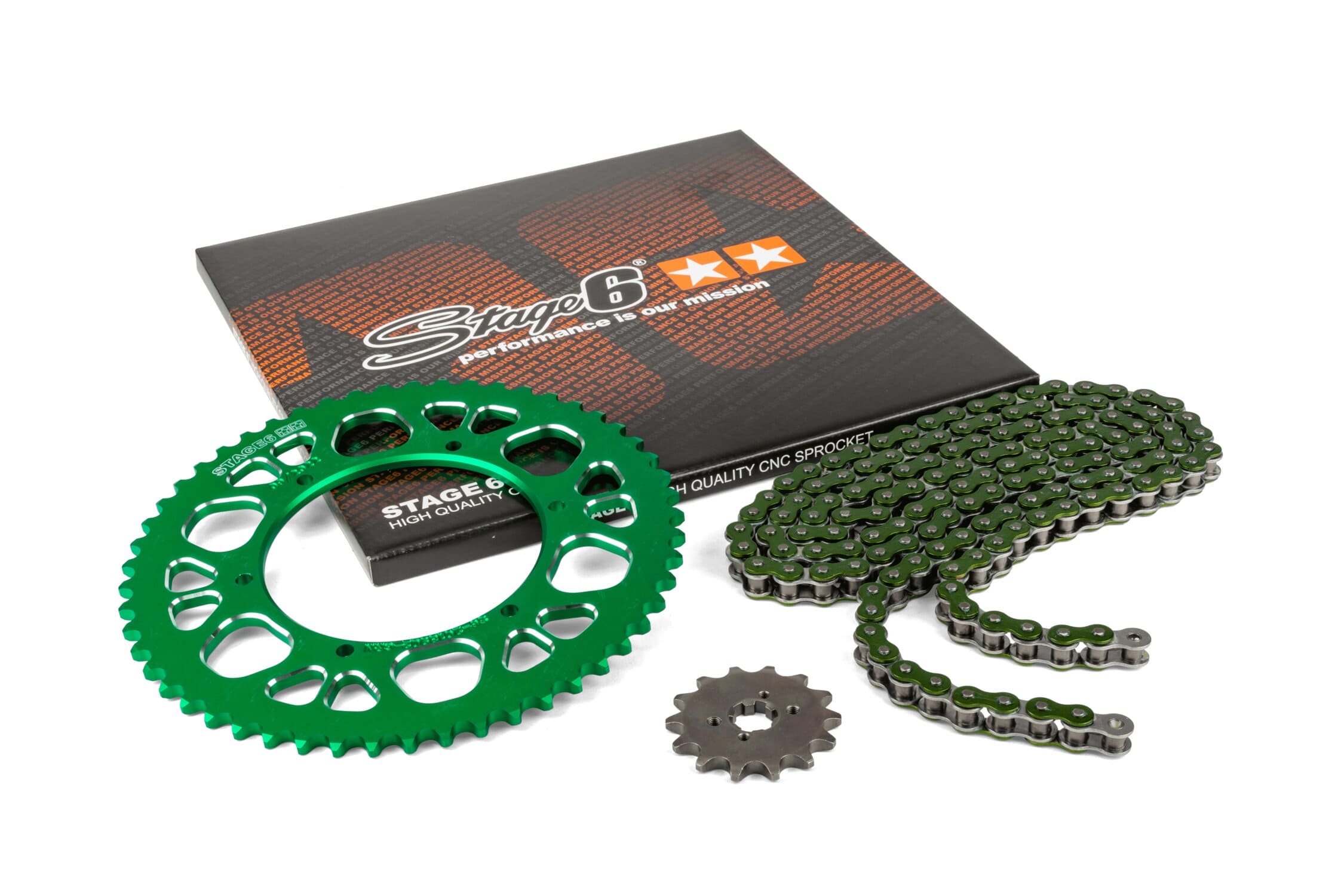 S6-2119334/GR Kit catena 14x53 - 420 Stage6 alu CNC verde Aprilia SX 50, COD: S6-2119334/GR