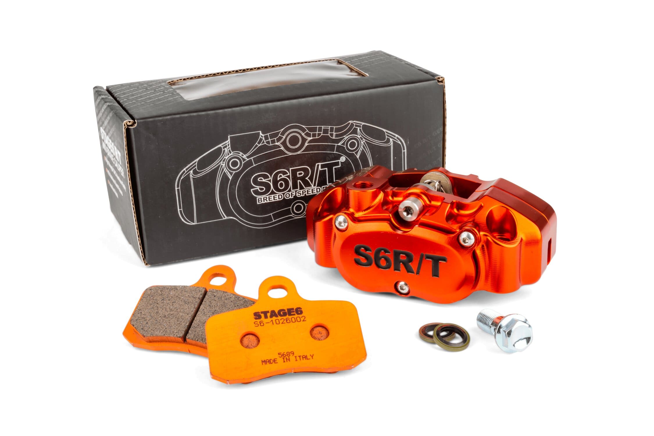 S6-1400376/PACK01 Kit freno pinza a 4 pistoncini MK2 Stage6 R/T Arancione con pastiglie Racing, COD: S6-1400376/PACK01