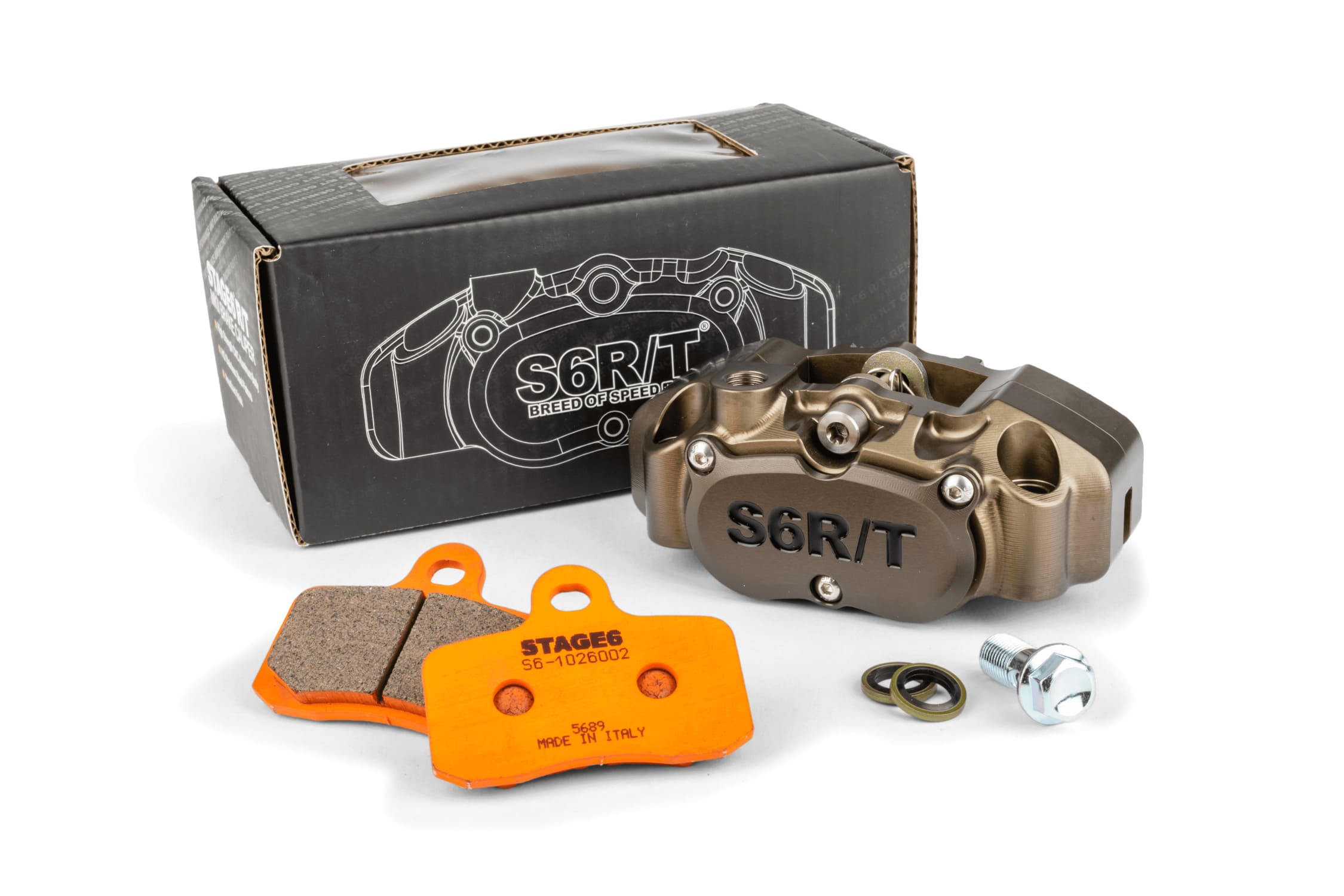 S6-1400376/PACK02 Kit freno Pinza a 4 pistoncini MK2 Stage6 R/T Hard Anodized con pastiglie Racing, COD: S6-1400376/PACK02