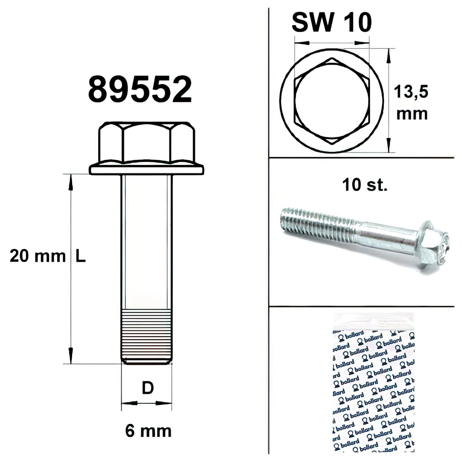 SP-89552 Vite motore SW 10 M6x20 argento (x10)