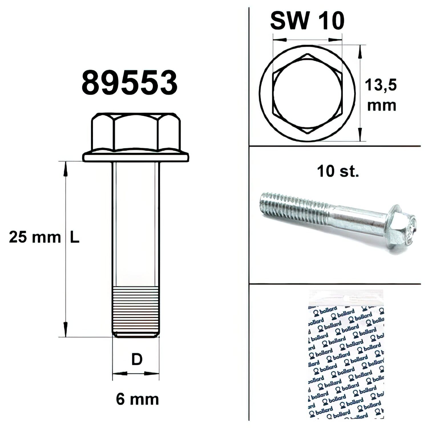 SP-89553 Vite motore SW 10 M6x25 argento (x10), COD: SP-89553