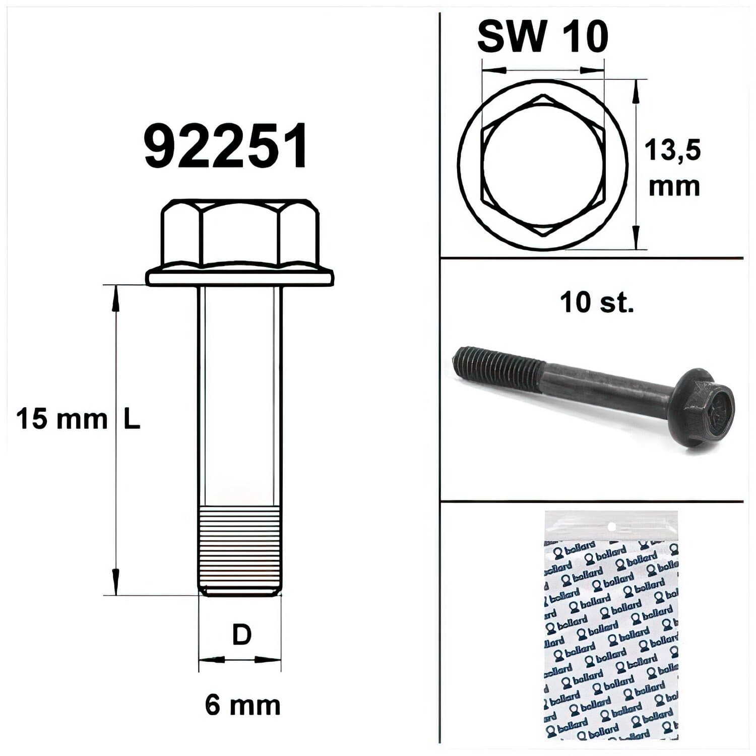 SP-92251 Vite motore SW 10 M6x15 nero (x10), COD: SP-92251