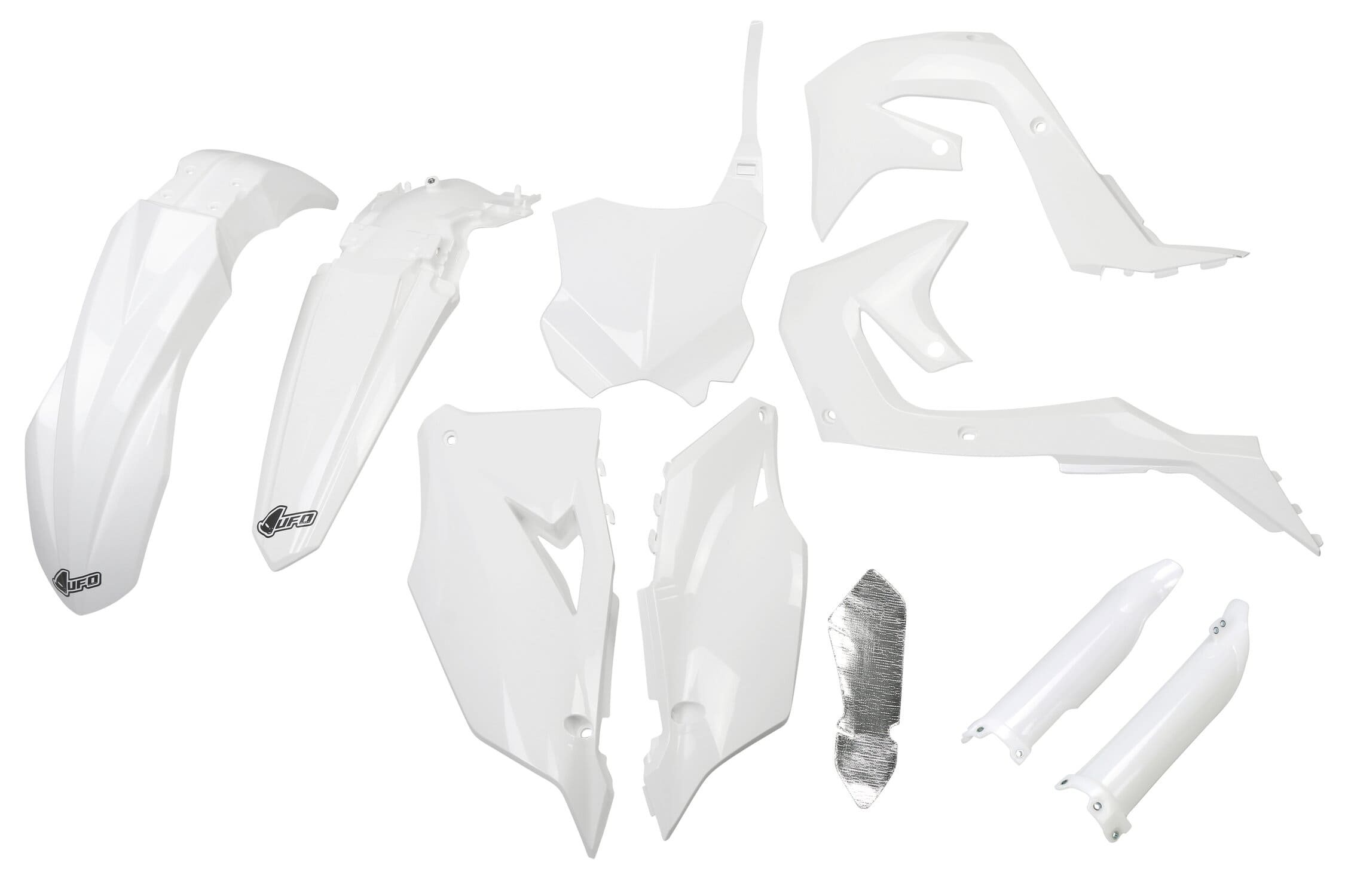 UF-KAKIT227F@047 Kit plastiche con protezioni forcella Kawasaki KX dopo 2019 UFO bianco, COD: UF-KAKIT227F@047