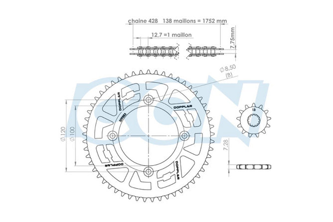 CGN515037 Kit catena acciaio 13x53 - 428 Doppler Origin Beta RR
